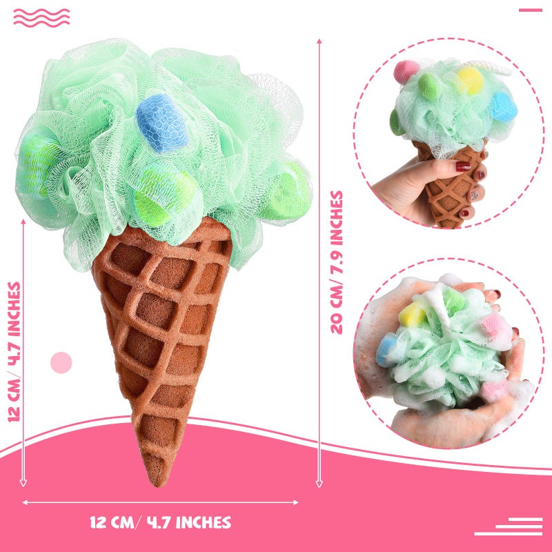 Geiserailie 4 Pieces Kids Loofah Ice Cream Cone Bath Sponge Kids Bath Shower Sponge Body Scrubber Exfoliating Loofah for Kids Spa Shower - Image 2